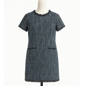 L.K. Bennett London Edelle Tweed Shift Dress Blue Black White Size 14 US 46 EU